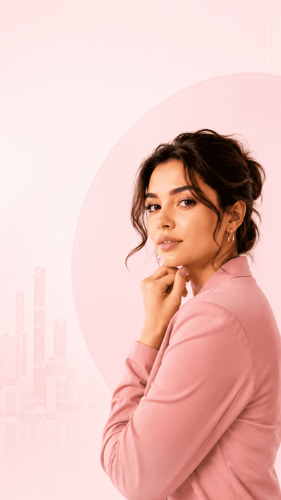 Salon owner in a pink blazer